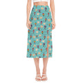 Cartoon Air Balloon Pattern Print Side Slit Midi Skirt