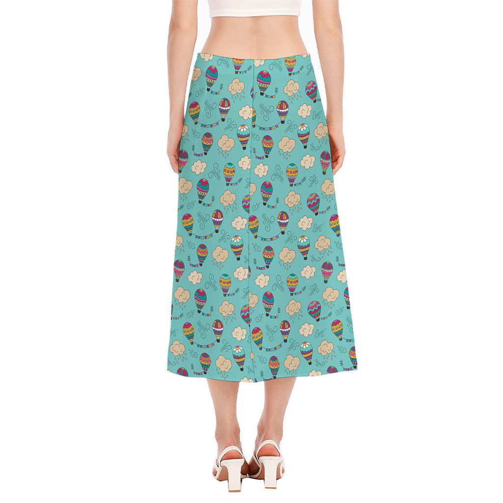 Cartoon Air Balloon Pattern Print Side Slit Midi Skirt