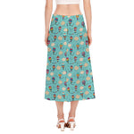 Cartoon Air Balloon Pattern Print Side Slit Midi Skirt