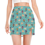 Cartoon Air Balloon Pattern Print Side Slit Mini Skirt
