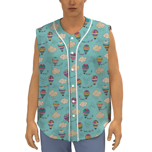 Cartoon Air Balloon Pattern Print Sleeveless Baseball Jersey