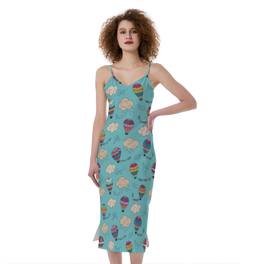 Cartoon Air Balloon Pattern Print Slim Fit Midi Cami Dress
