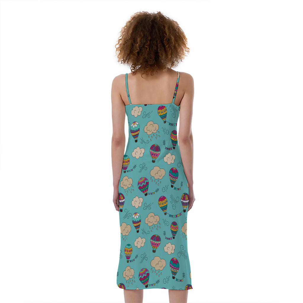 Cartoon Air Balloon Pattern Print Slim Fit Midi Cami Dress