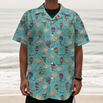 Cartoon Air Balloon Pattern Print Textured Short Sleeve Shirt
