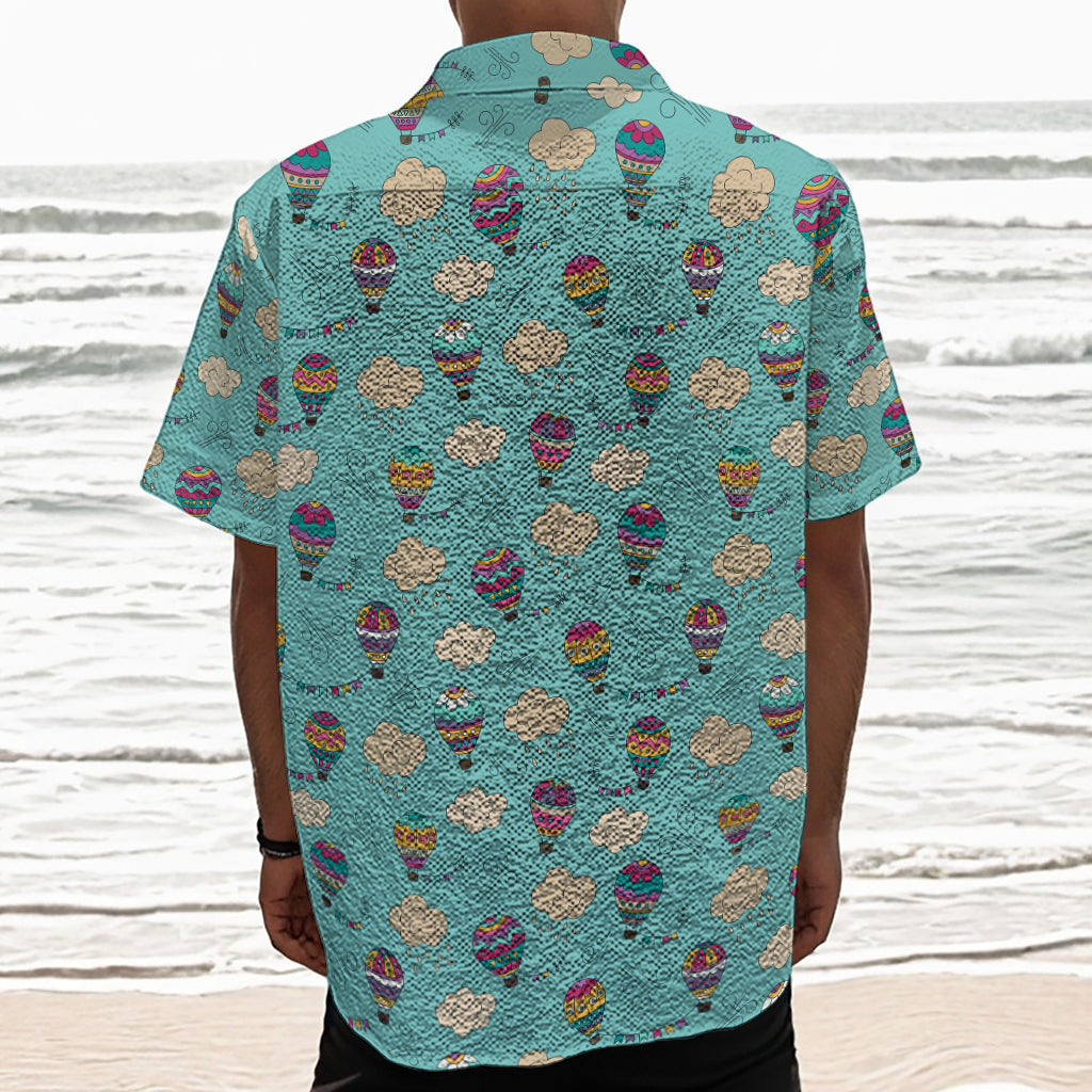 Cartoon Air Balloon Pattern Print Textured Short Sleeve Shirt