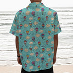Cartoon Air Balloon Pattern Print Textured Short Sleeve Shirt