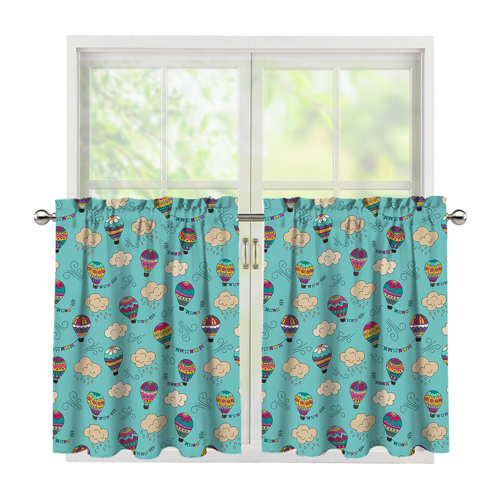 Cartoon Air Balloon Pattern Print Tier Curtains