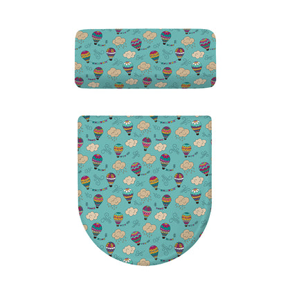 Cartoon Air Balloon Pattern Print Toilet Lid And Tank Cover Set