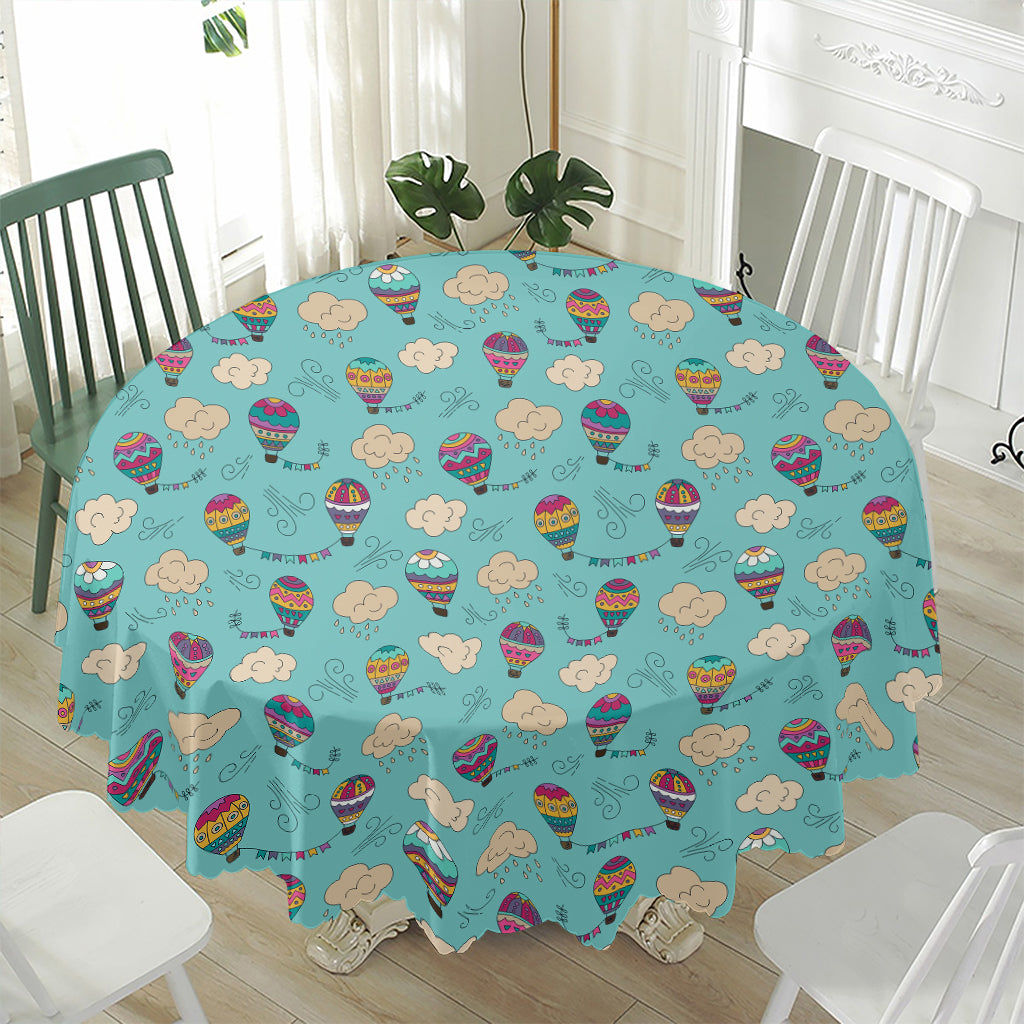 Cartoon Air Balloon Pattern Print Waterproof Round Tablecloth