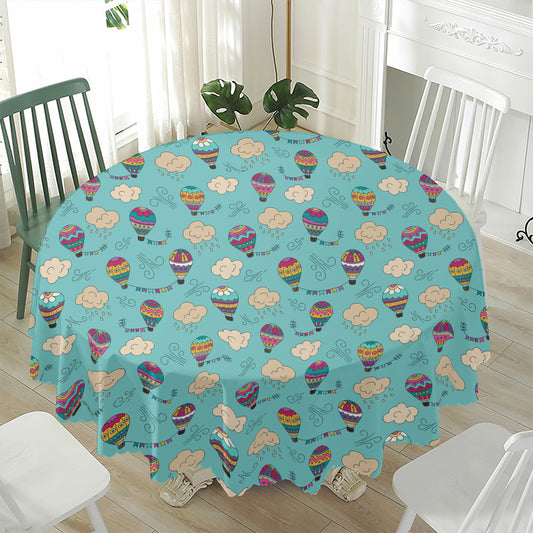 Cartoon Air Balloon Pattern Print Waterproof Round Tablecloth