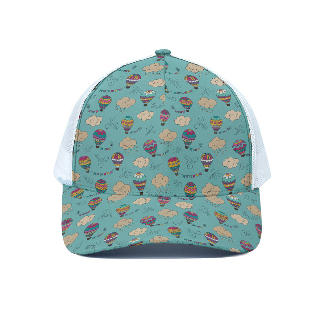 Cartoon Air Balloon Pattern Print White Mesh Trucker Cap