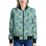 Cartoon Air Balloon Pattern Print Women's Bomber Jacket