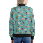 Cartoon Air Balloon Pattern Print Women's Bomber Jacket