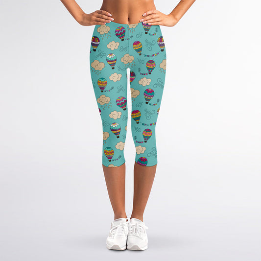 Cartoon Air Balloon Pattern Print Women's Capri Leggings