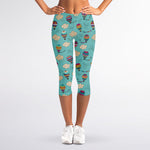 Cartoon Air Balloon Pattern Print Women's Capri Leggings