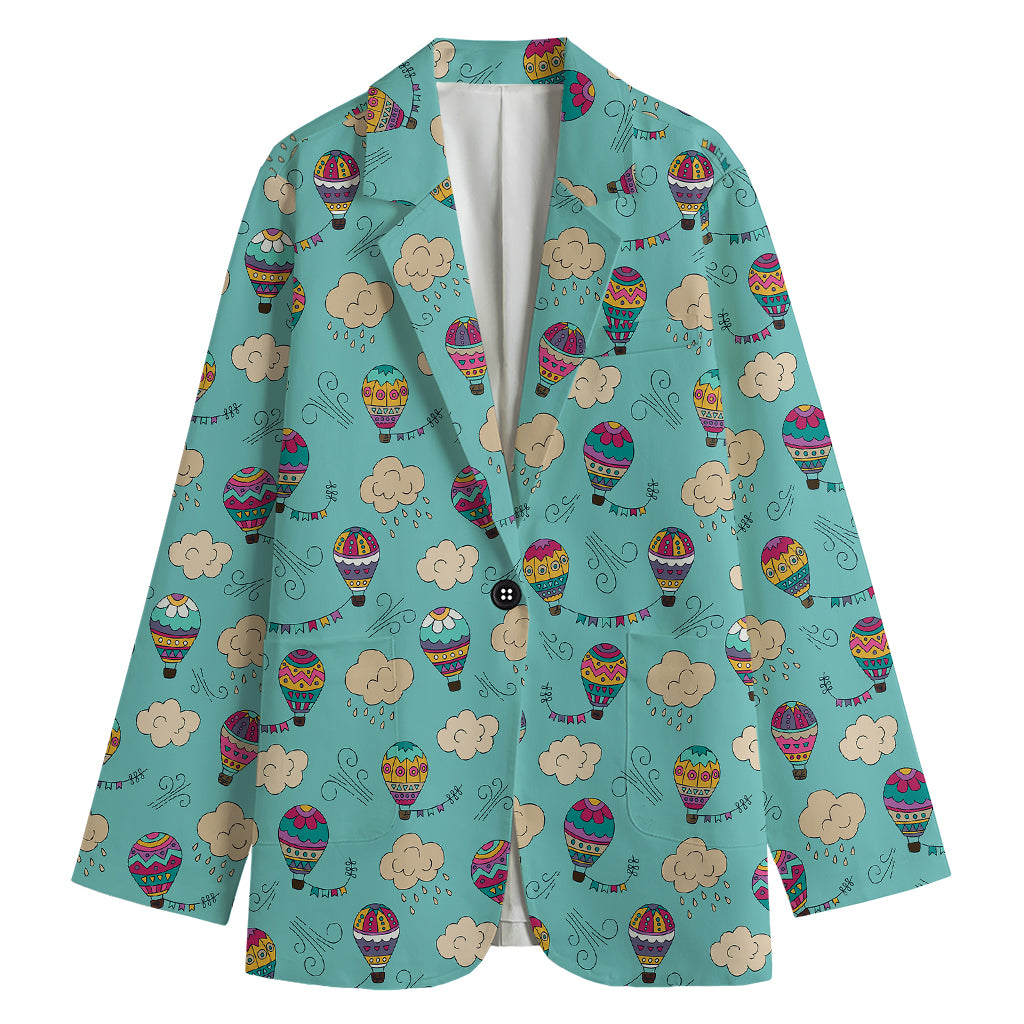 Cartoon Air Balloon Pattern Print Women's Cotton Blazer