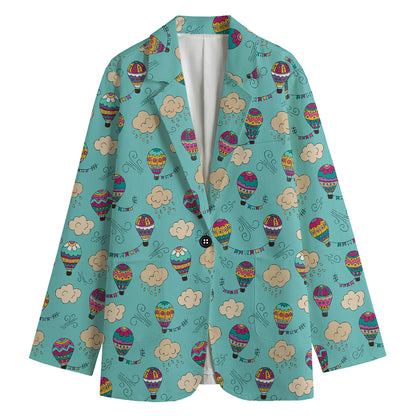 Cartoon Air Balloon Pattern Print Women's Cotton Blazer