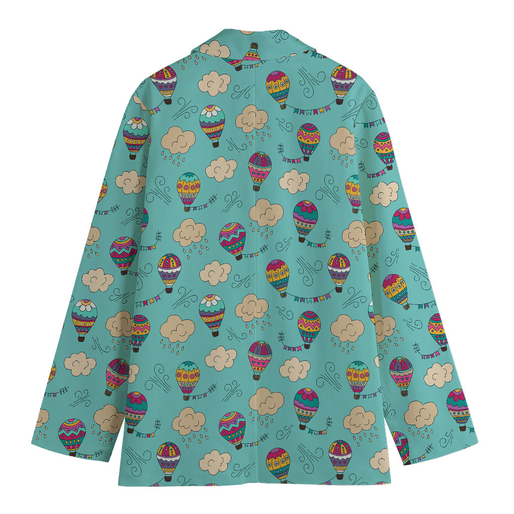Cartoon Air Balloon Pattern Print Women's Cotton Blazer