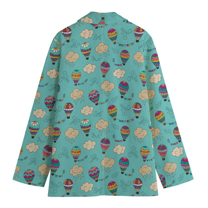 Cartoon Air Balloon Pattern Print Women's Cotton Blazer