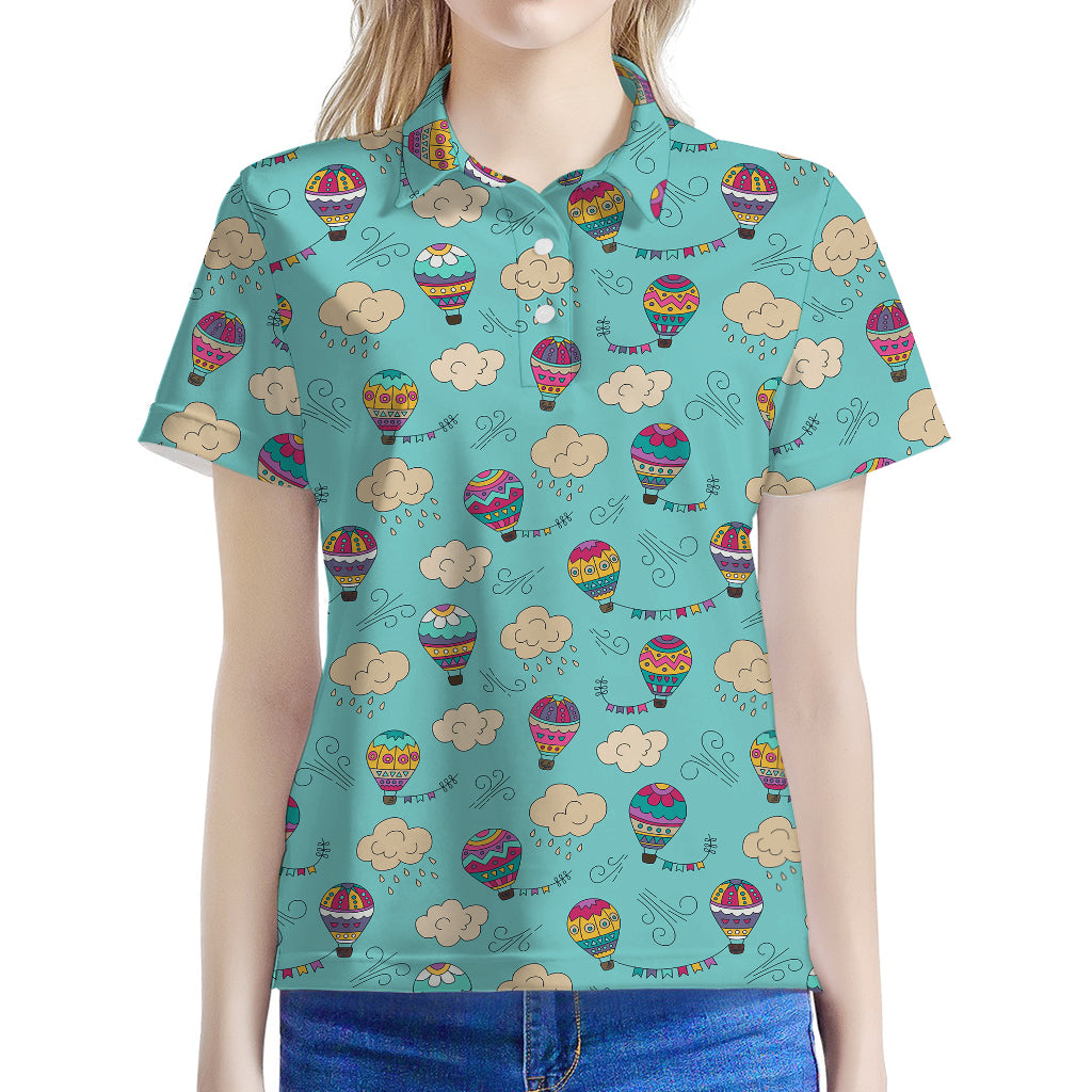 Cartoon Air Balloon Pattern Print Women's Polo Shirt