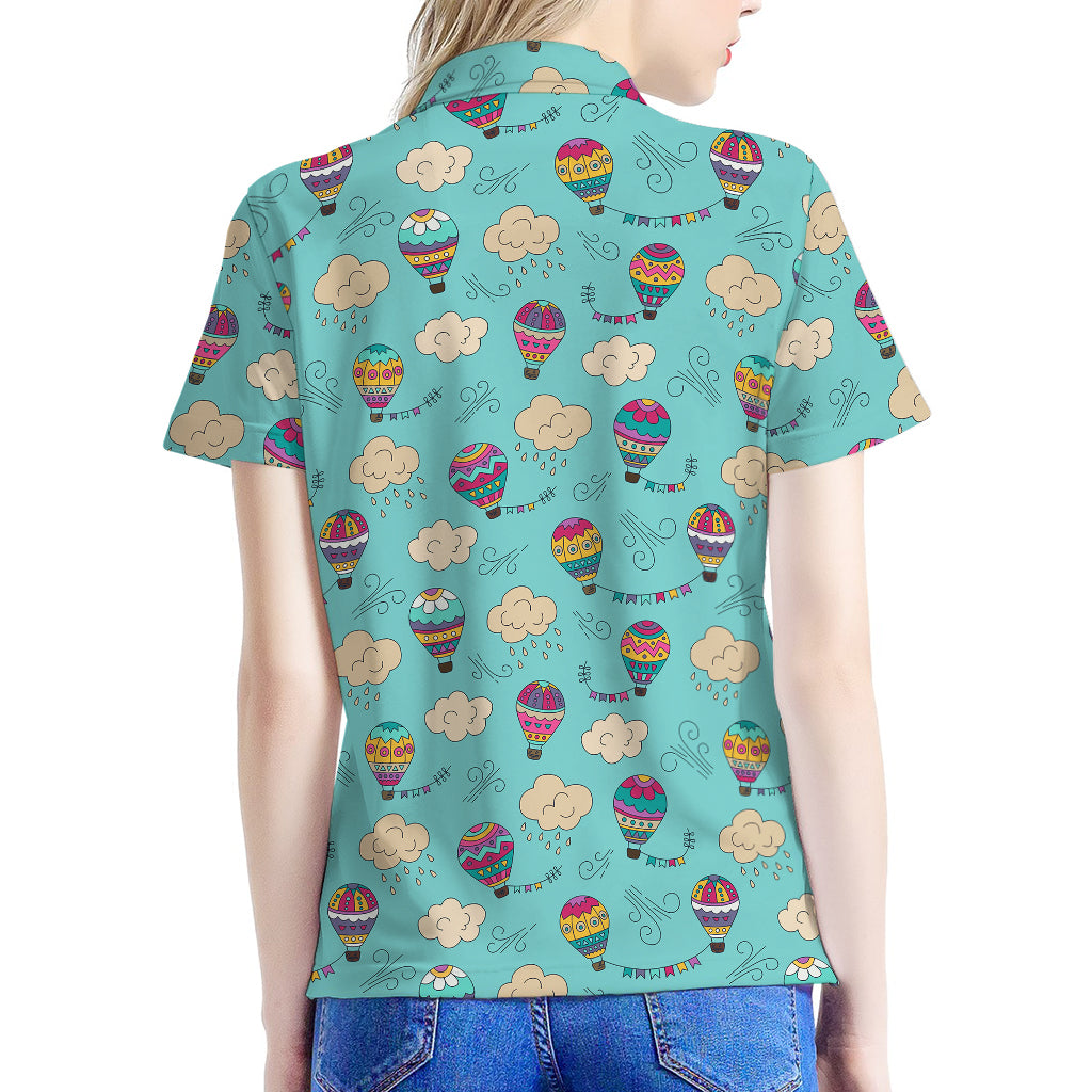 Cartoon Air Balloon Pattern Print Women's Polo Shirt