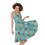 Cartoon Air Balloon Pattern Print Women's Sleeveless Dress