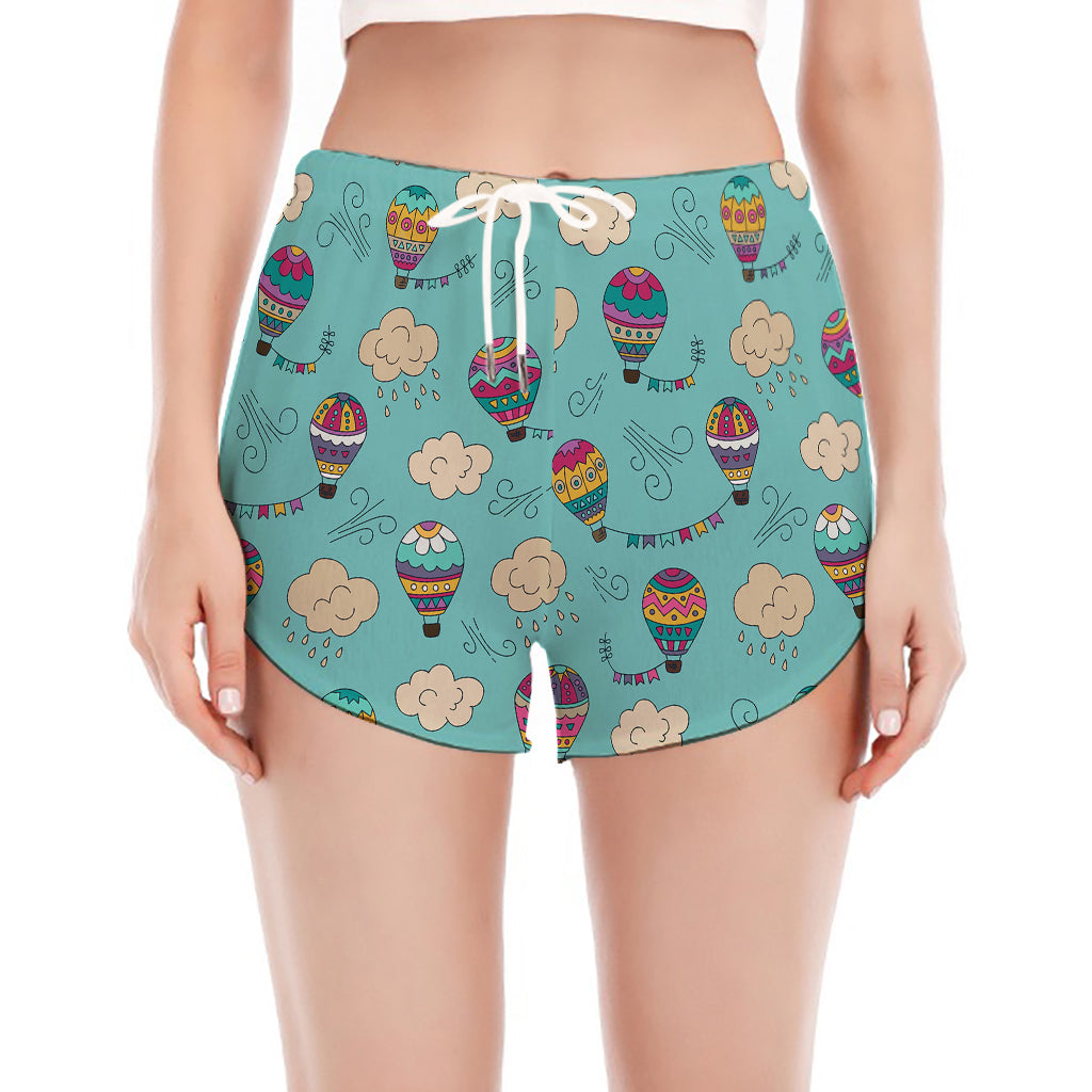 Cartoon Air Balloon Pattern Print Women's Split Running Shorts