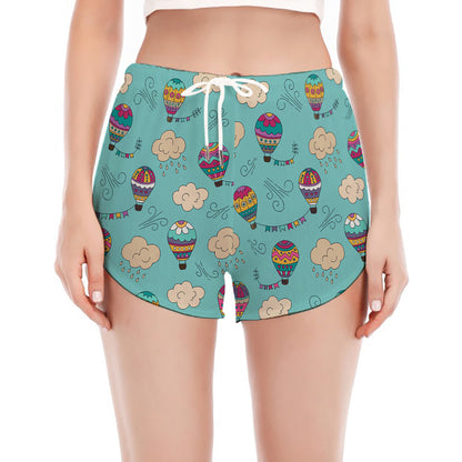 Cartoon Air Balloon Pattern Print Women's Split Running Shorts