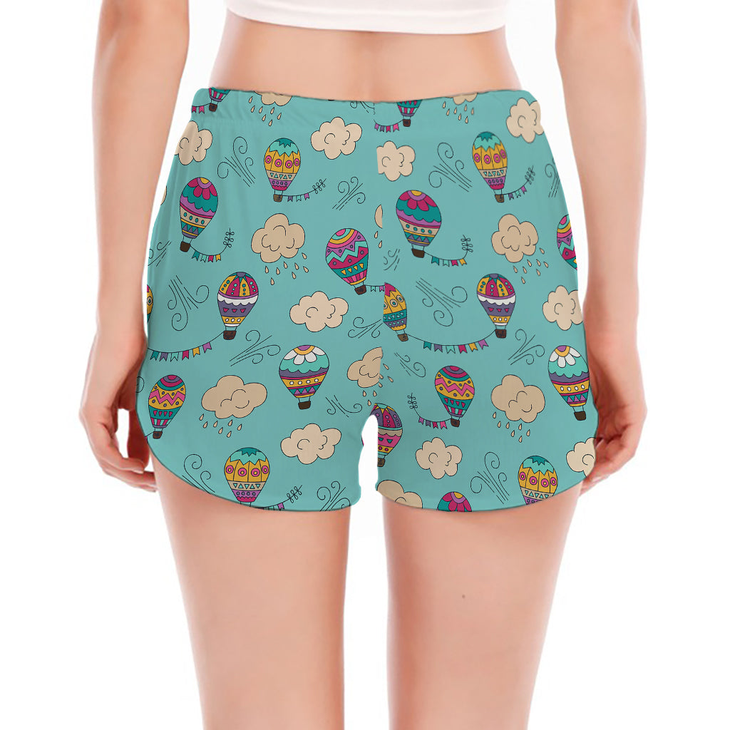 Cartoon Air Balloon Pattern Print Women's Split Running Shorts
