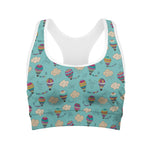 Cartoon Air Balloon Pattern Print Women's Sports Bra