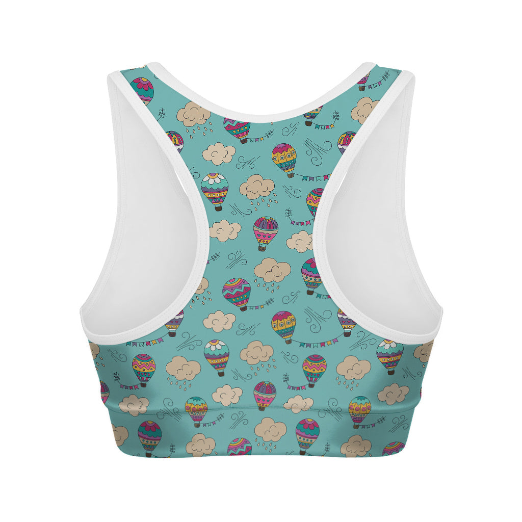 Cartoon Air Balloon Pattern Print Women's Sports Bra