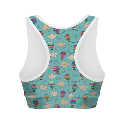 Cartoon Air Balloon Pattern Print Women's Sports Bra
