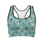Cartoon Air Balloon Pattern Print Women's Sports Bra