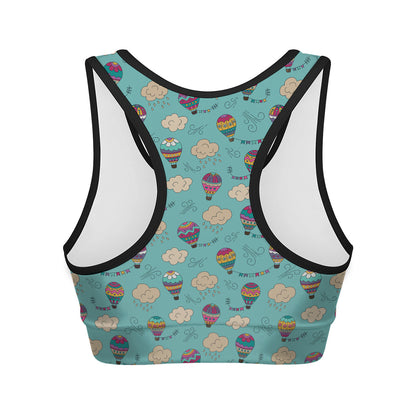 Cartoon Air Balloon Pattern Print Women's Sports Bra