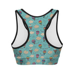 Cartoon Air Balloon Pattern Print Women's Sports Bra