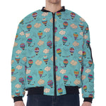 Cartoon Air Balloon Pattern Print Zip Sleeve Bomber Jacket