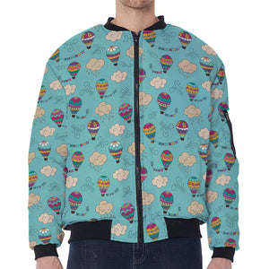 Cartoon Air Balloon Pattern Print Zip Sleeve Bomber Jacket