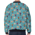 Cartoon Air Balloon Pattern Print Zip Sleeve Bomber Jacket