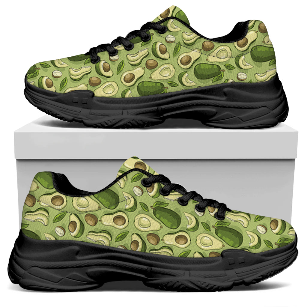 Cartoon Avocado Pattern Print Black Chunky Shoes