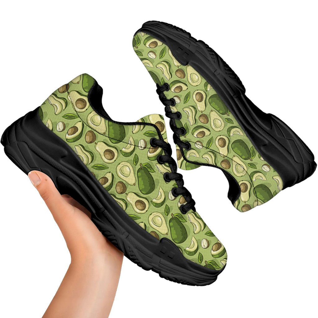 Cartoon Avocado Pattern Print Black Chunky Shoes