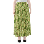 Cartoon Avocado Pattern Print Chiffon Maxi Skirt