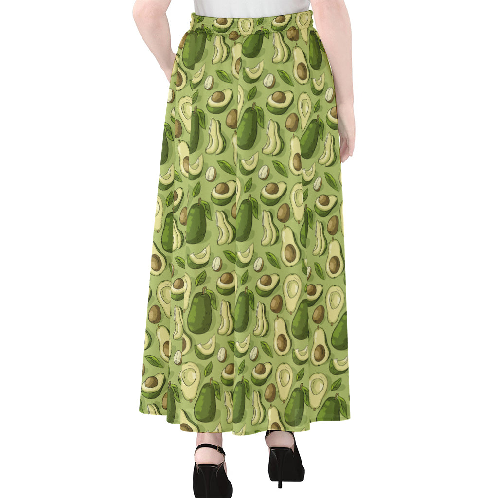 Cartoon Avocado Pattern Print Chiffon Maxi Skirt