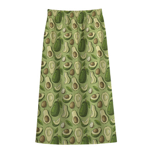 Cartoon Avocado Pattern Print Cotton Front Slit Maxi Skirt