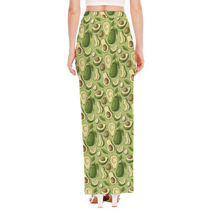 Cartoon Avocado Pattern Print High Slit Maxi Skirt