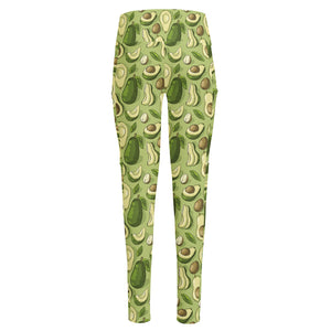 Cartoon Avocado Pattern Print High-Waisted Pocket Leggings