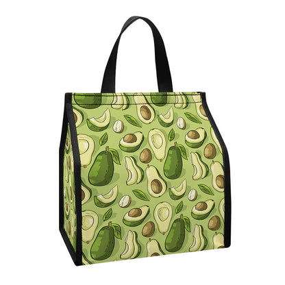 Cartoon Avocado Pattern Print Insulated Lunch Tote