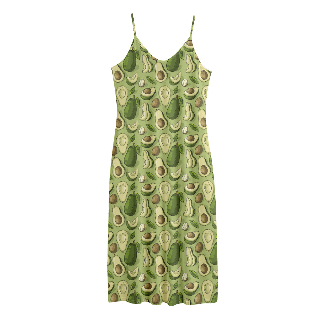 Cartoon Avocado Pattern Print Jersey Midi Cami Dress