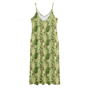 Cartoon Avocado Pattern Print Jersey Midi Cami Dress