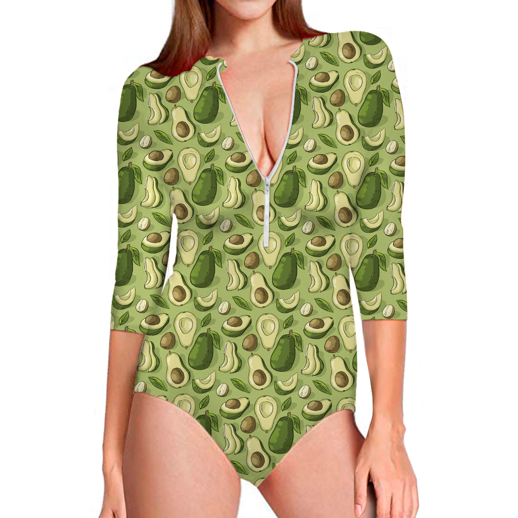 Cartoon Avocado Pattern Print Long Sleeve Swimsuit