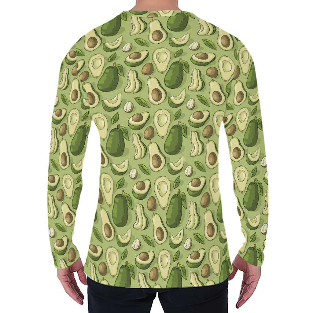 Cartoon Avocado Pattern Print Men's Long Sleeve T-Shirt